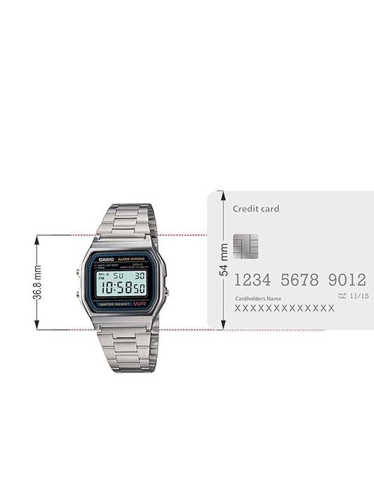 Casio Vintage A-158WA-1Q Digital Grey Dial Unisex Watch Silver Metal Strap