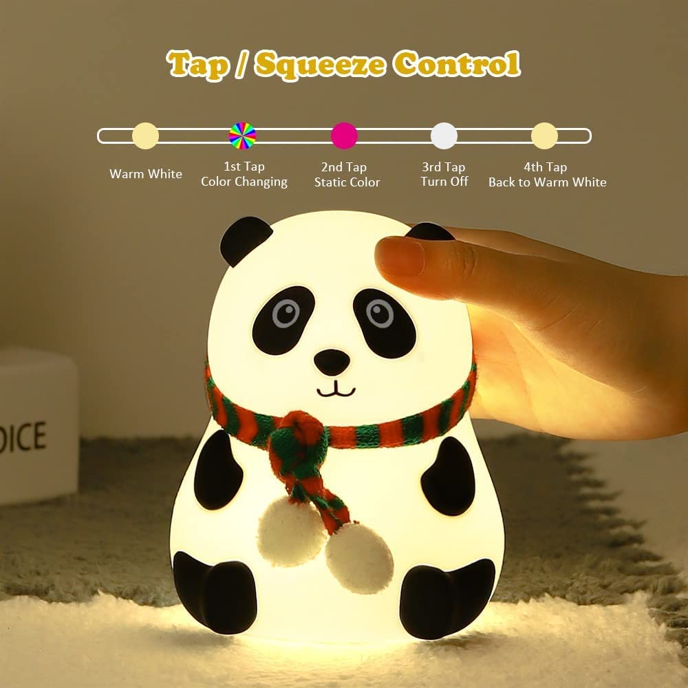 Edgora Silicone Panda Touch Lamp Night Light for Kids Lover Gifts for Teen Girls Boys Nightlight Lamp Cute Aesthetic Baby Room Decor Gifts for Girlfreinds Item with 7 multicolur (Cute Panda)