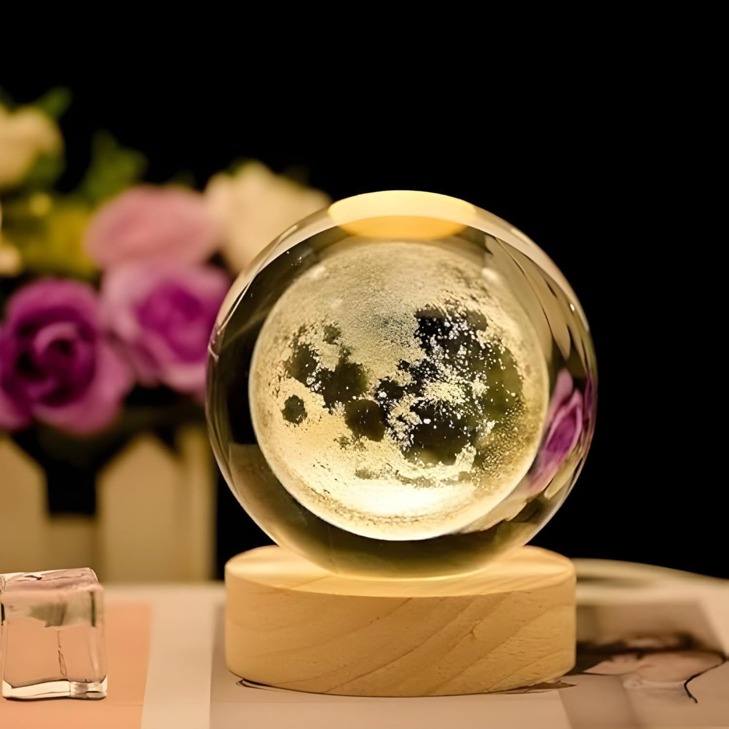 Edgora Moon Crystal Ball Night Light,2.4 Inch Glass Ball Night LED Lamp with Woodern Base,Decorations Gifts for Men,Women,Kids,Boys,Girls | Gifts for Woman | Valentine Gifts