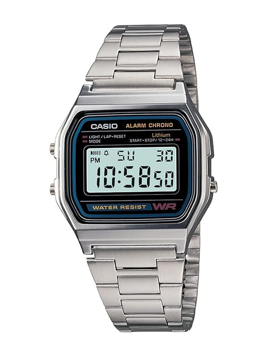 Casio Vintage A-158WA-1Q Digital Grey Dial Unisex Watch Silver Metal Strap
