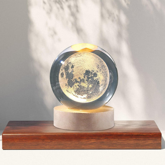 Edgora Moon Crystal Ball Night Light,2.4 Inch Glass Ball Night LED Lamp with Woodern Base,Decorations Gifts for Men,Women,Kids,Boys,Girls | Gifts for Woman | Valentine Gifts