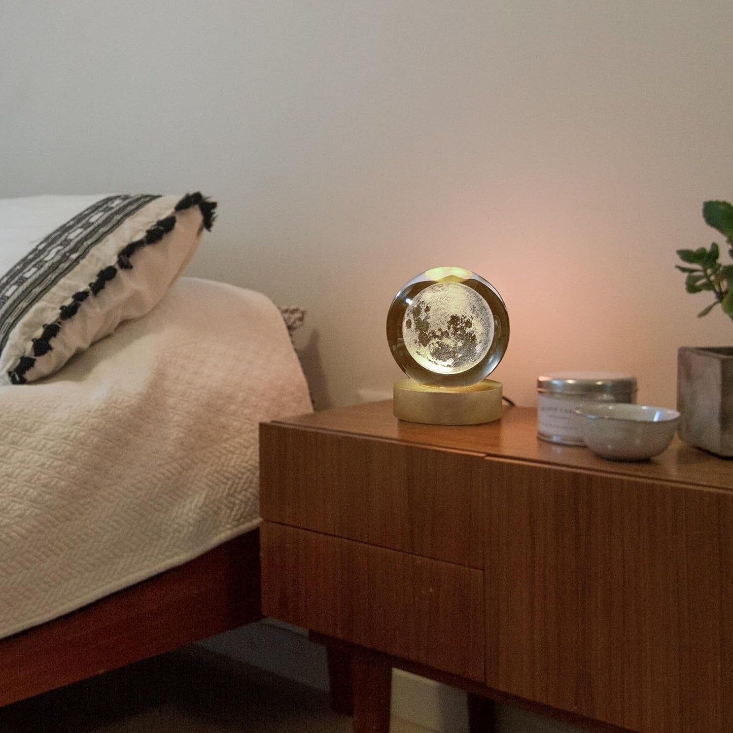 Edgora Moon Crystal Ball Night Light,2.4 Inch Glass Ball Night LED Lamp with Woodern Base,Decorations Gifts for Men,Women,Kids,Boys,Girls | Gifts for Woman | Valentine Gifts