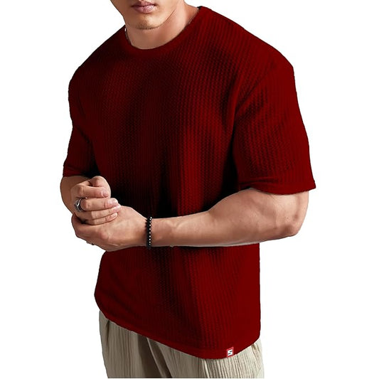 Mens Solid Dotted Unique Design Oversized Tshirt for Men - Round Neck Loose Fit Drop Shoulder Mens T-Shirt