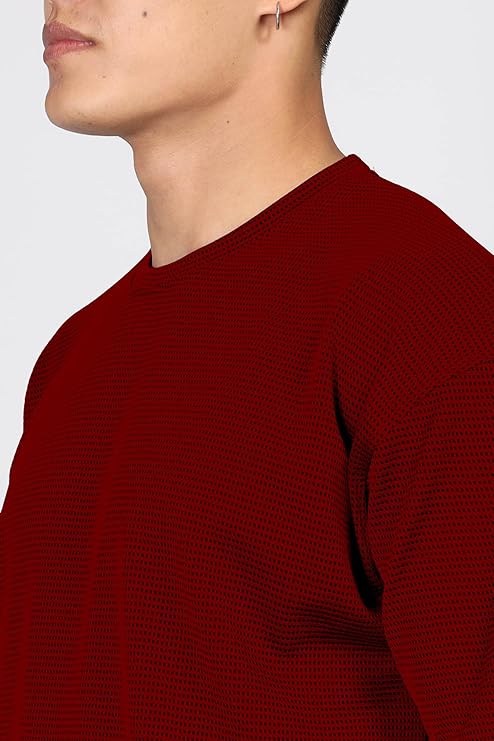 Mens Solid Dotted Unique Design Oversized Tshirt for Men - Round Neck Loose Fit Drop Shoulder Mens T-Shirt